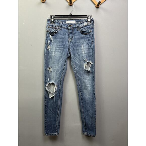 Eunina Classic Jeans Junior sz 1 Skinny Mid Rise Regular distressed‎ medium wash - Picture 1 of 7